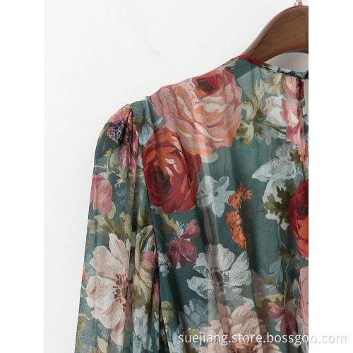 Women's Long Sleeve Chiffon Print Dress